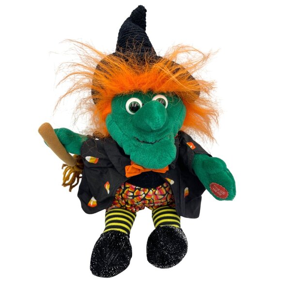 Animated Halloween Witch Plush With Her Hat Broomstick & Candy Corn Outfit Works - Picture 1 of 15